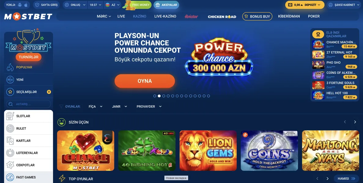Mostbet mobil kazino – slotlar və canlı oyunlar